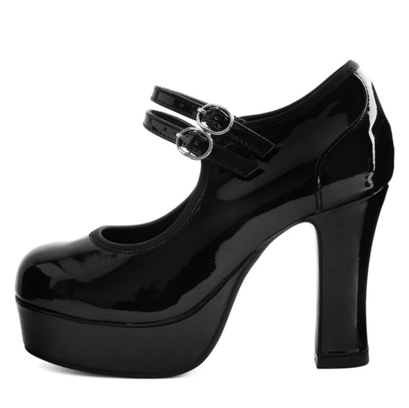 tuk Shoes - BLACK PATENT DOUBLE STRAP CLASSIC PLATFORM HEEL